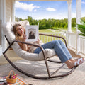RADIATA Oversized Rocking Chair with Footrest, Patio Papasan Rocking Recliner for Indoor Outdoor Use, Heavy Duty Steel Lounge Chair, 400lbs, Beige